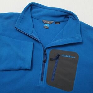 Eddie Bauer Jacket Mens M Blue First Ascent Fleece 1/4 Zip Pullover Chest Pocket